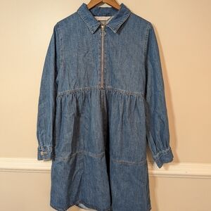Primark Blue Denim Zip-Front Dress 100% Cotton Natural Fibers